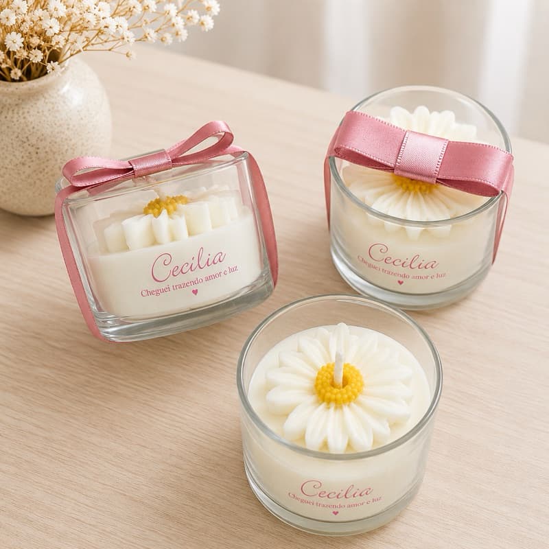 KIT Vela Aromatica Margarida - Lembrancinha, aniversario, 15 anos, maternidade, batizado, crisma