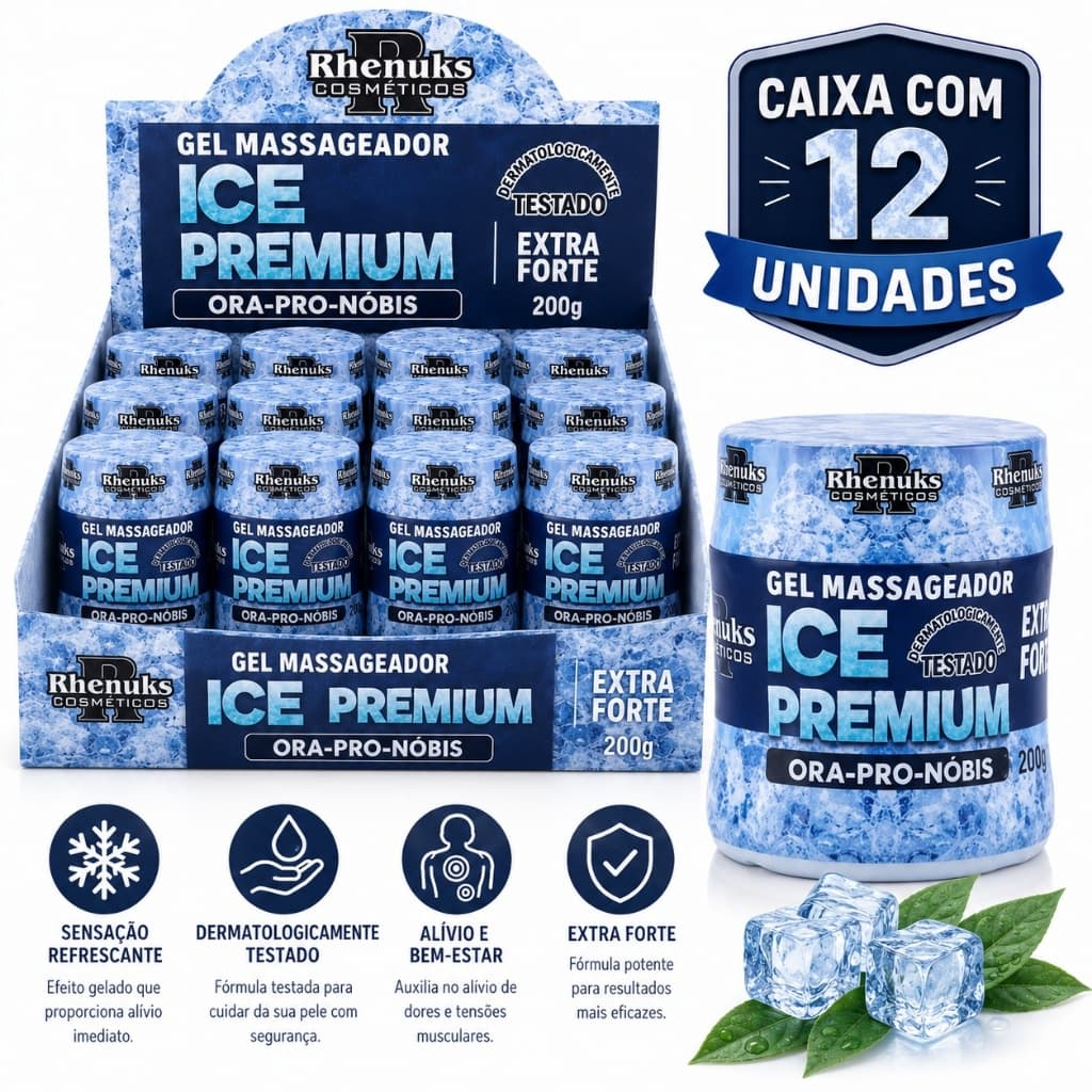 Kit 12 Gel Massageador Ice Premium Rhenuks Ora-Pro-Nóbis Extra Forte 200g Atacado