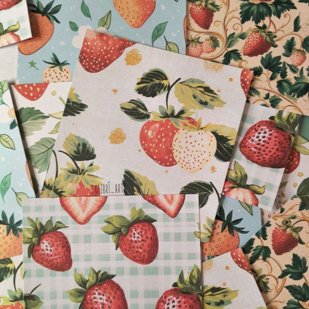 Papéis para scrapbook Moranguinhos Colagem Journal planner Diário Colagem Penpal Agenda 20 pçs