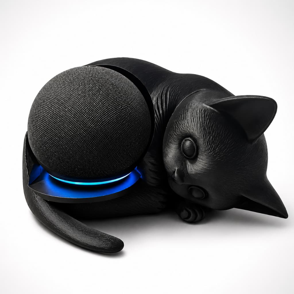 Suporte Alexa Echo Dot 4 e 5 Geração Gato Decorativo em 3D para Estante, Mesa e Rack Moderno