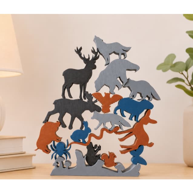 Brinquedo Empilhar Educativo Montessori de Equilíbrio | Animais da Floresta | Coordenação Motora Infantil 17 peças
