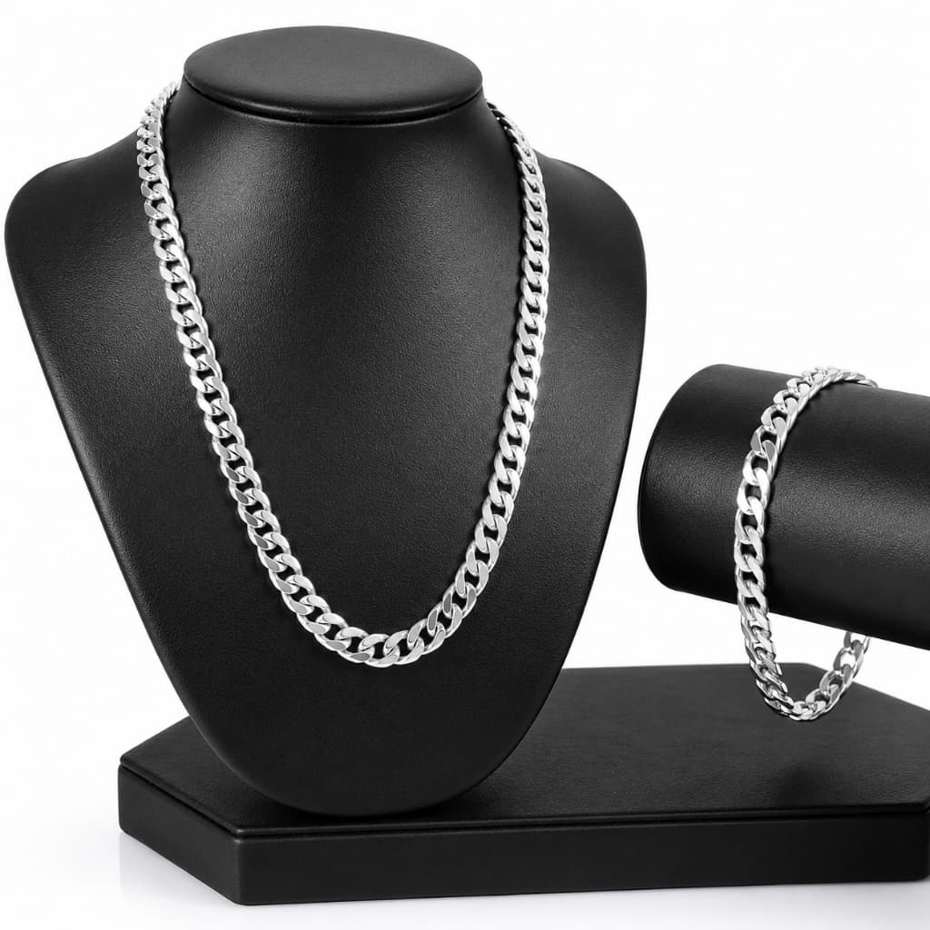 Kit Corrente + Pulseira Grossa Masculina Banhada a Prata 925 | Luxo Premium