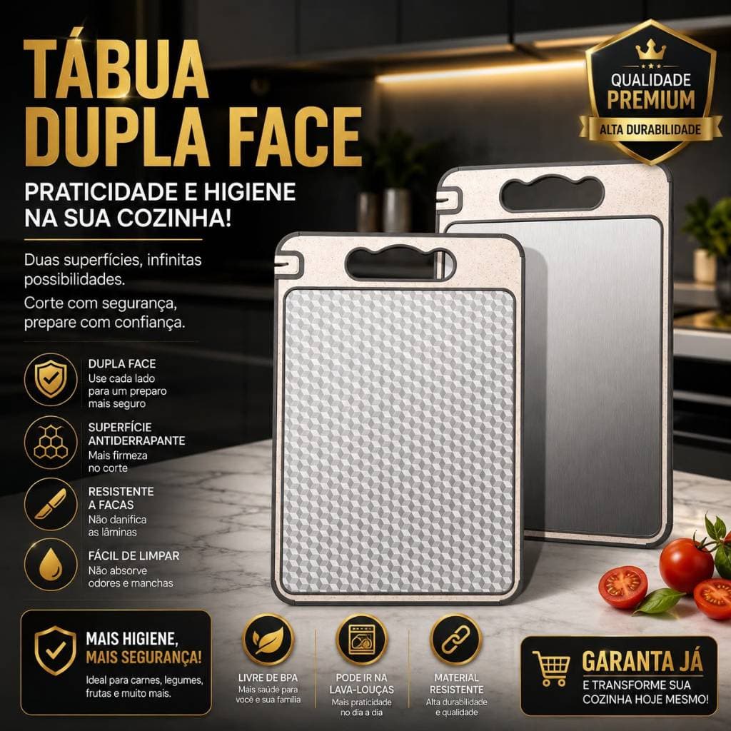 Tábua de Corte Dupla Face Inox 304 Profissional P/ Carnes Legumes Frutas com Afiador Envio imediato