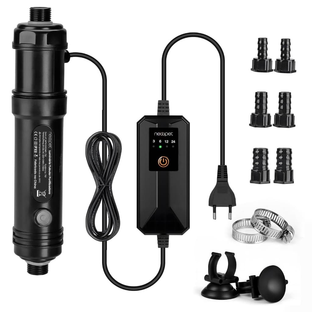 Filtro Esterilizador UV Aquário Newpet com Timer Escudo 360 Combate Água Verde Crystal 50-300L