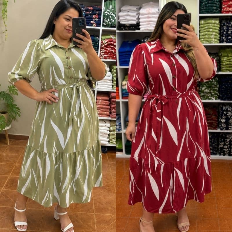 Vestido Chamise femenino plus size manga 3/4 acompanha u cinto tecido duna plus zise Juniors evangelio culto congresso