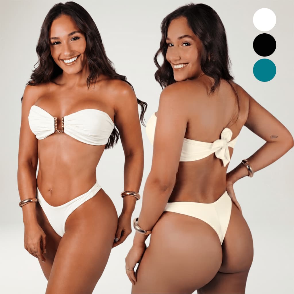 Conjunto Biquíni Tomara que Caia Feminino Calcinha Cavada Cintura Alta Praia Piscina