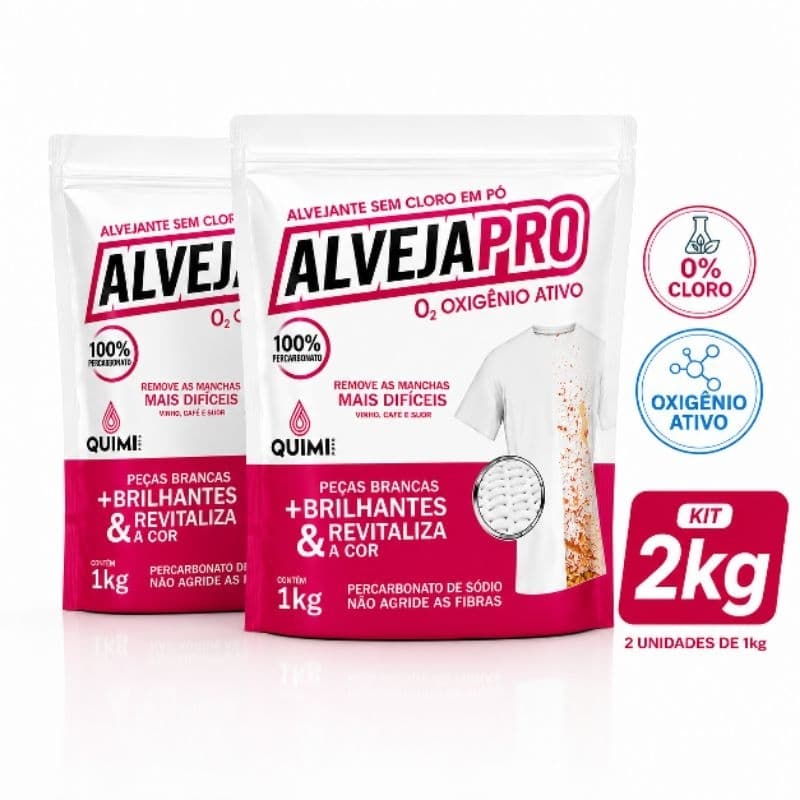 Kit 2kg Percabonato de Sodio Tira manchas Oxigênio ativo Sem cloro Alvejapro Quimivida Clareador roupas Mofo