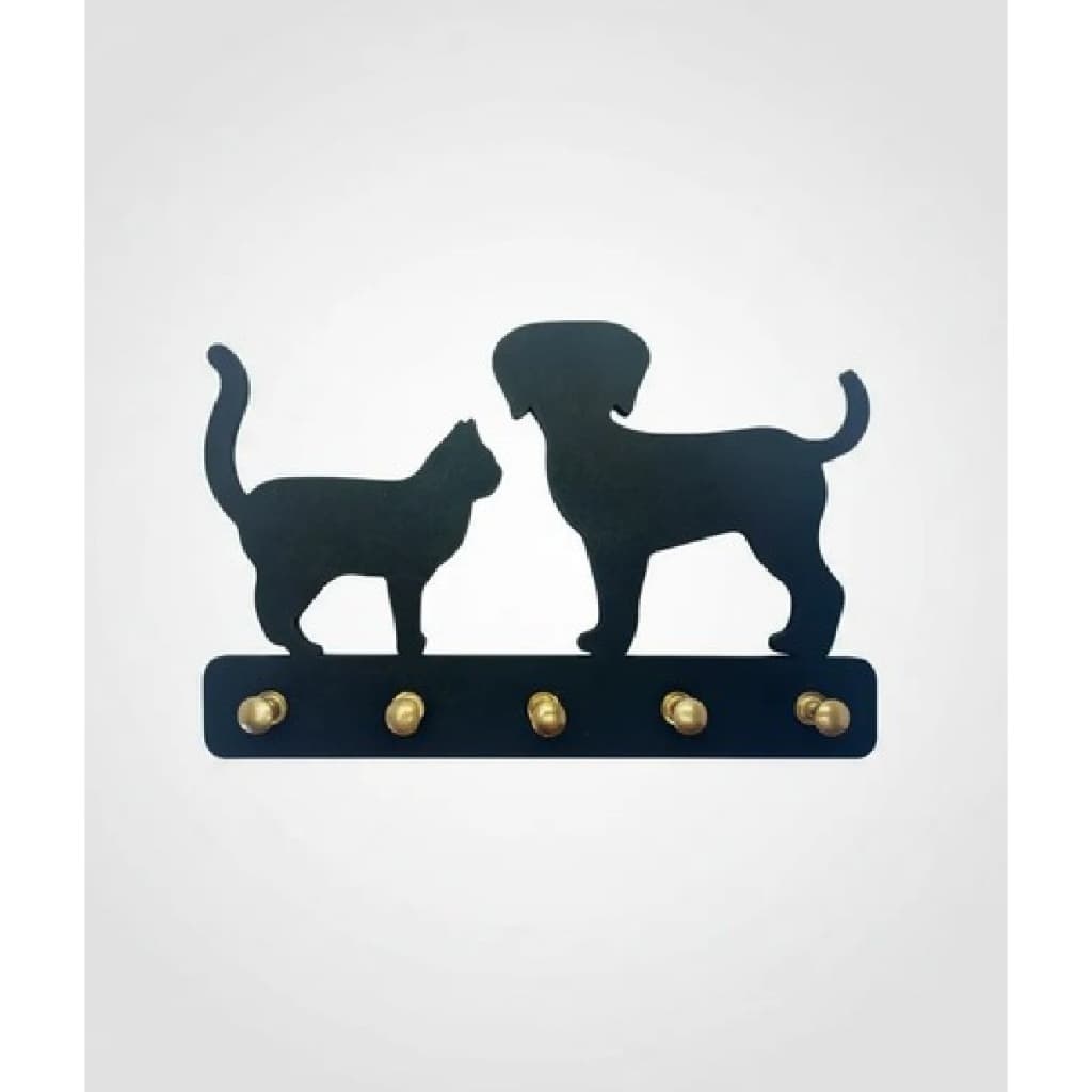 Porta-Chaves Pet Gato e Cachorro MDF Preto 20x13cm 5 Ganchos