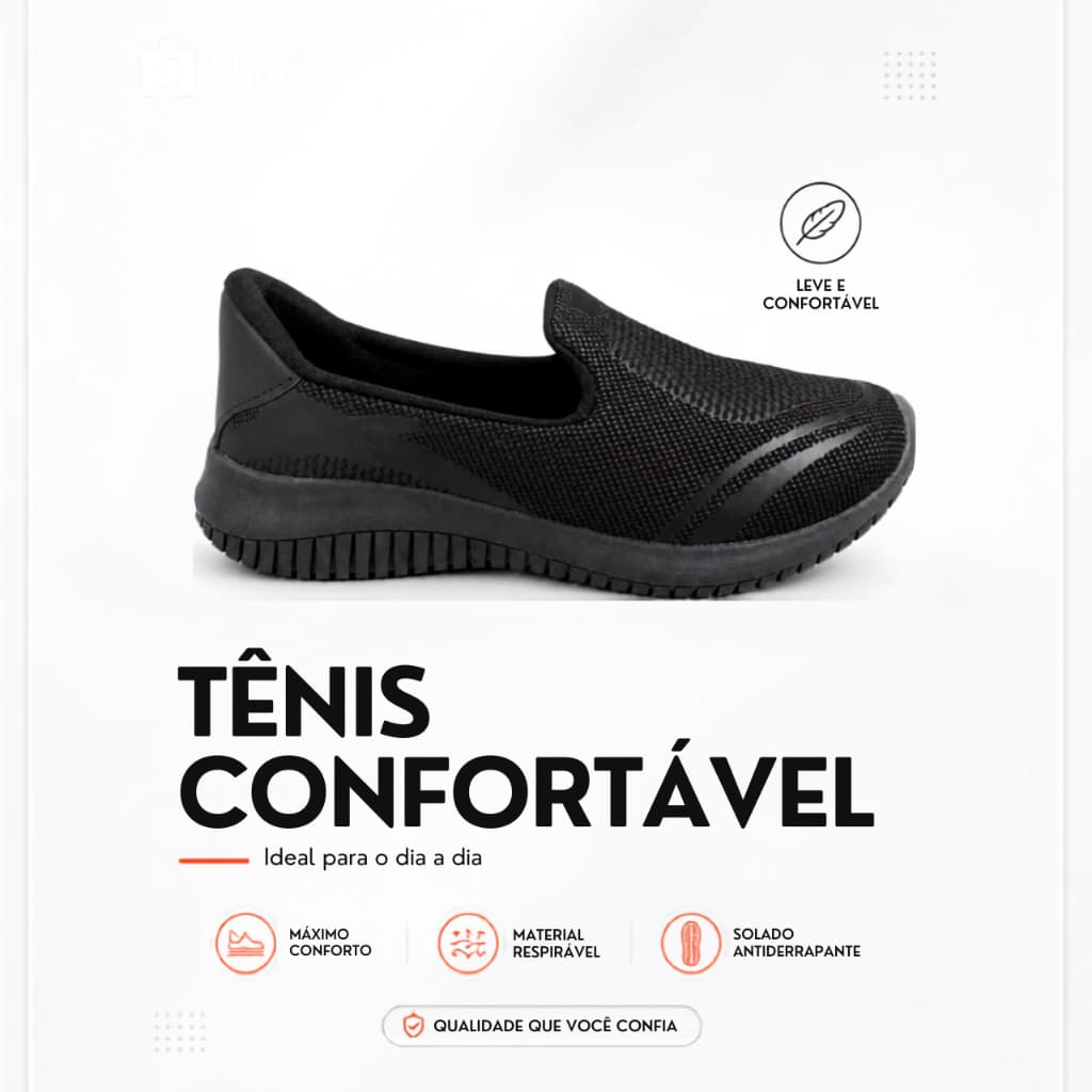 Tênis Feminino Lincy Slip On Confortável Leve Antiderrapante 34 ao 39.