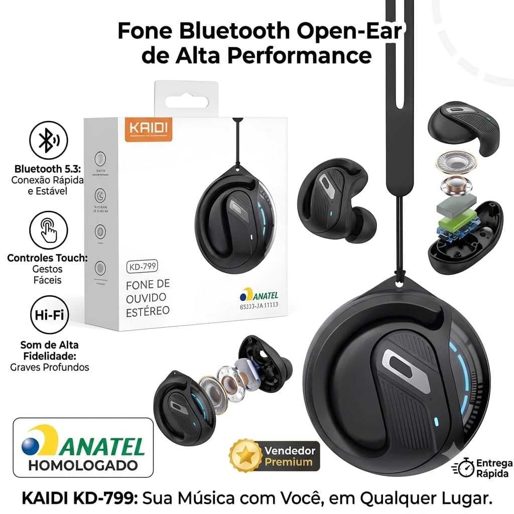 Fone de Ouvido Sem Fio Bluetooth Kaidi KD-799 TWS Original + Kit Completo | Touch Microfone HD Estojo Carregador