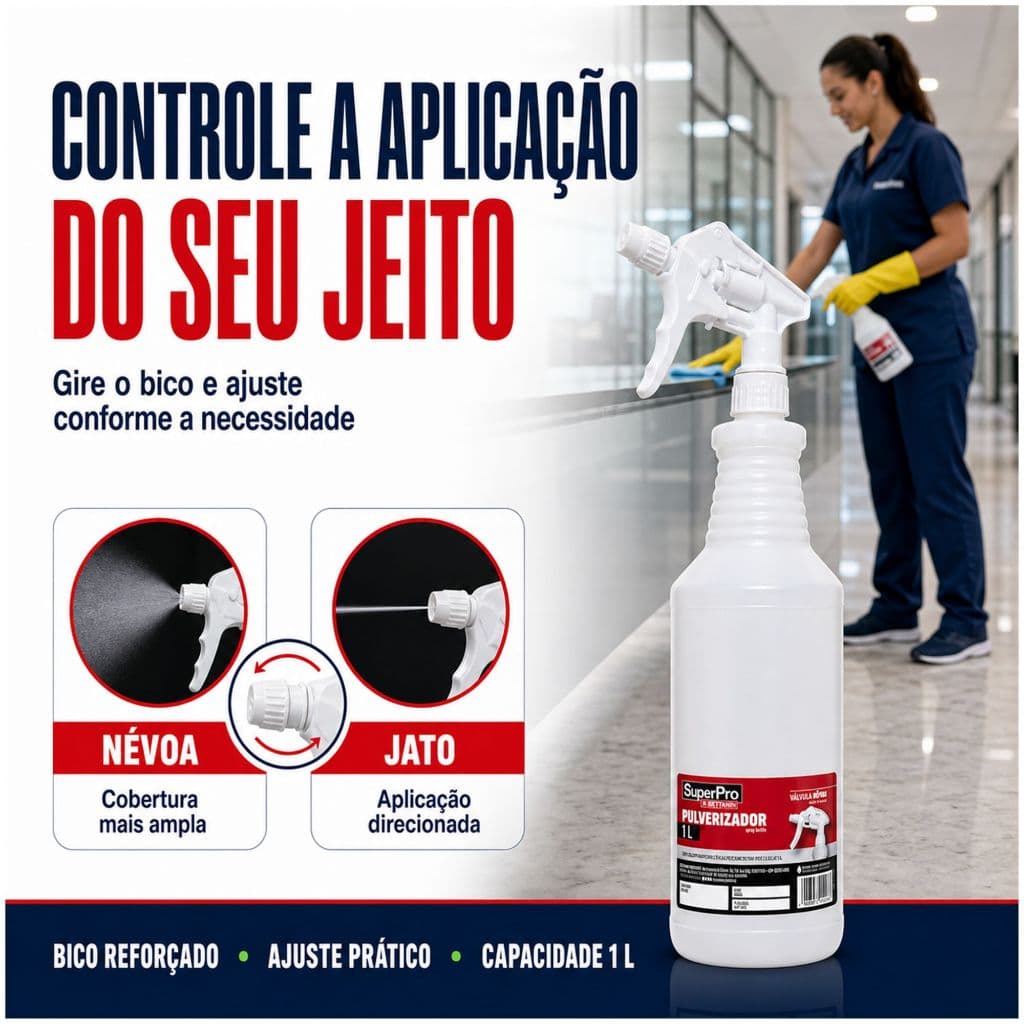 Pulverizador Manual SuperPro Bettanin 1L Bico Regulável Névoa e Jato para Limpeza Profissional Casa e Plantas 1 Unidade