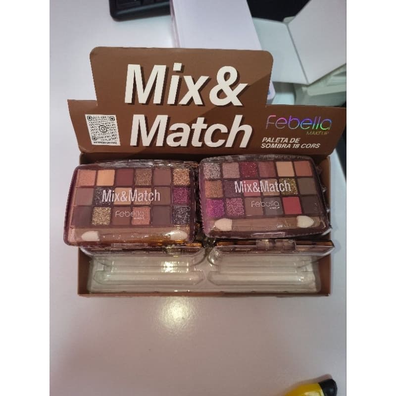 Paleta de Sombras Mix & Match Febella 18 Cores Matte, Cintilante e Glitter Alta Pigmentação
