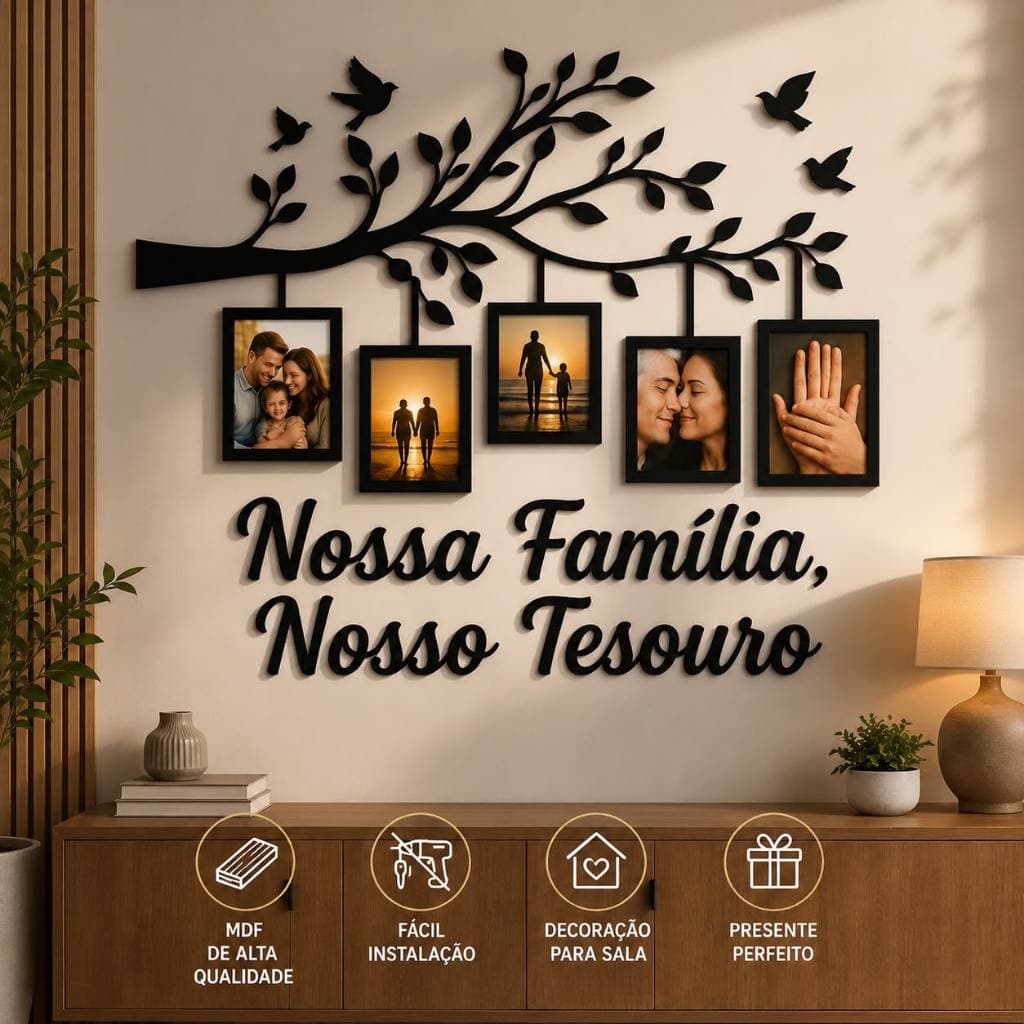 Porta Retrato Família MDF Frase Nossa Família Nosso Tesouro Decoração