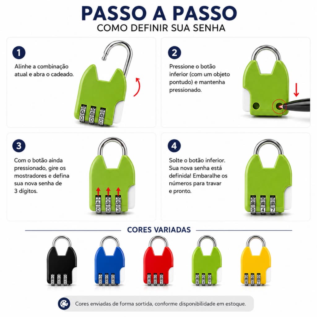 Cadeado com Senha Segredo para Mala, Mochila, Armário Estojo