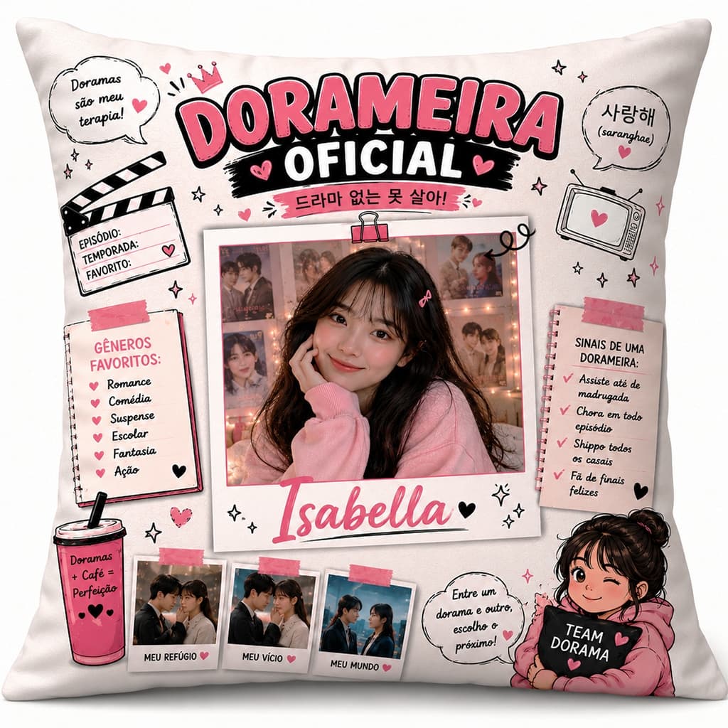 Almofada Dorama Personalizada com Foto e Nome para Dorameira Presente Criativo K-Drama
