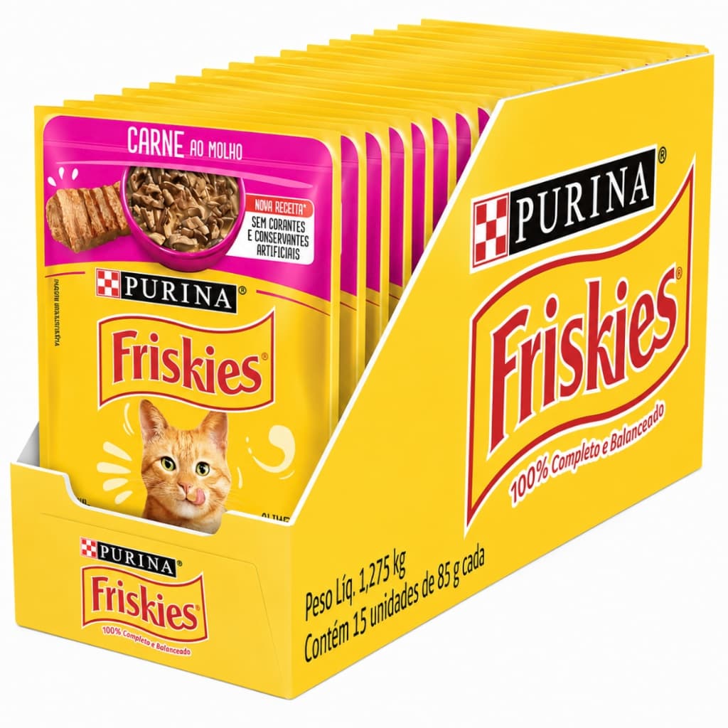 Kit 15 Unidades - Sachê Friskies Carne ao Molho 85g - Alimento Úmido para Gatos