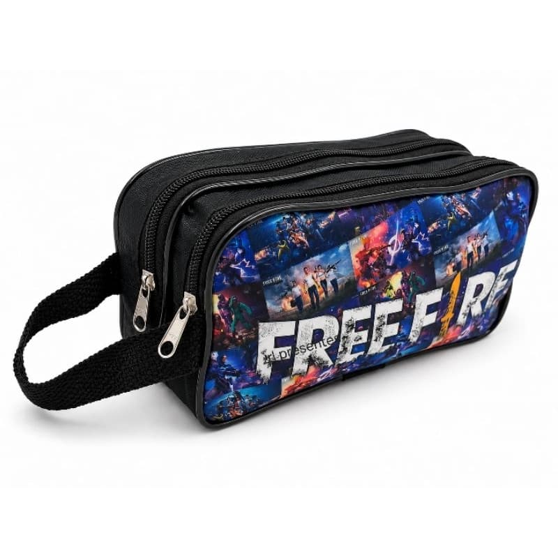 Estojo Escolar Infantil Menino Grande Duplo 2 Zíperes Porta Lápis Free Fire