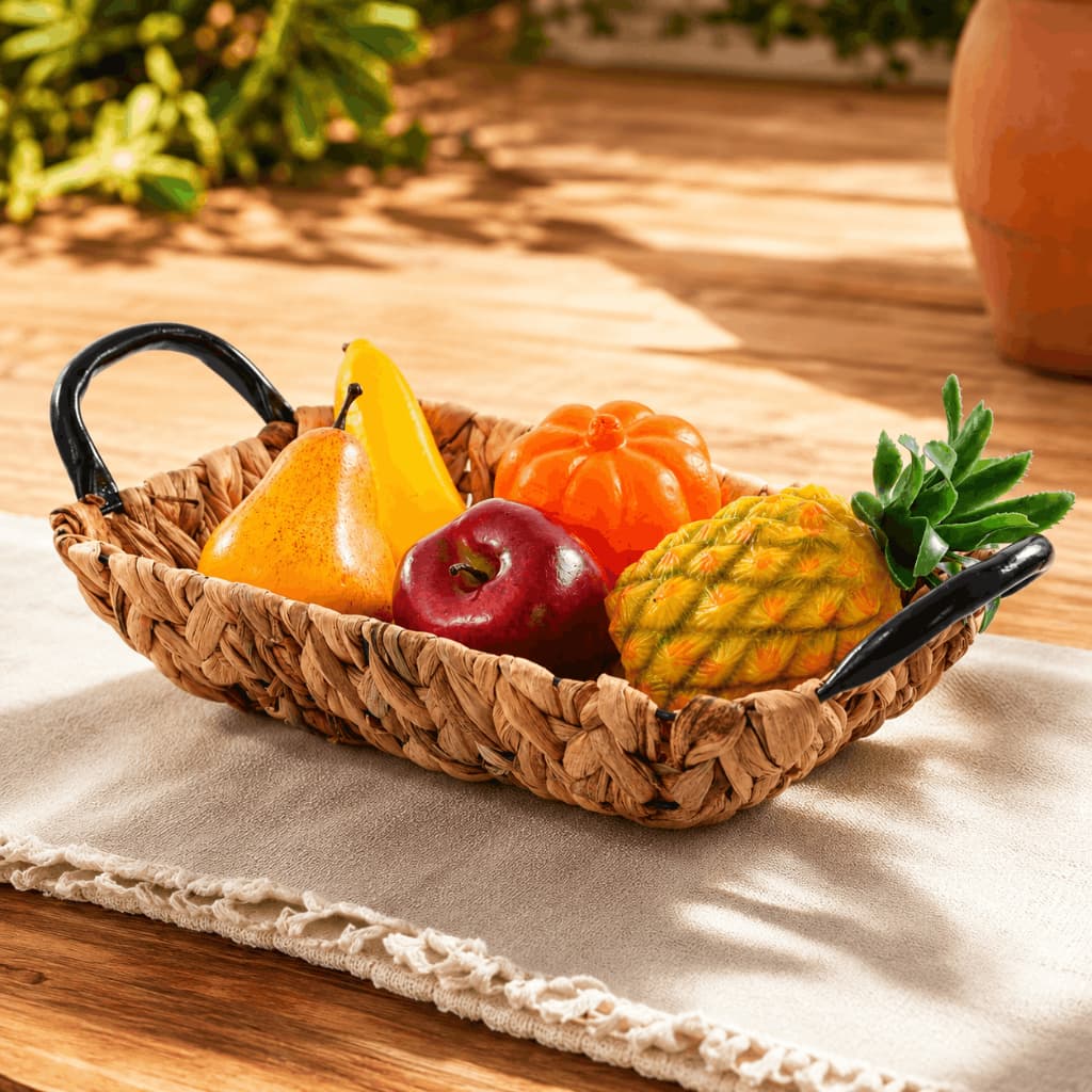 Cesto De Mesa Palha Natural Fruteira Alças Pães Centro