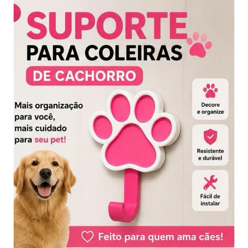 Suporte para Coleira de Cachorro Personalizado | Organizador de Parede para Guia e Peitoral com Nome do Pet