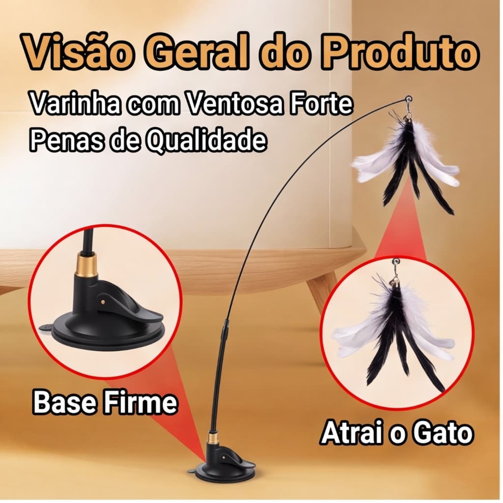 Brinquedo Varinha para Gato - Com Ventosa e Haste Removível, Alimentado por Pilhas AA