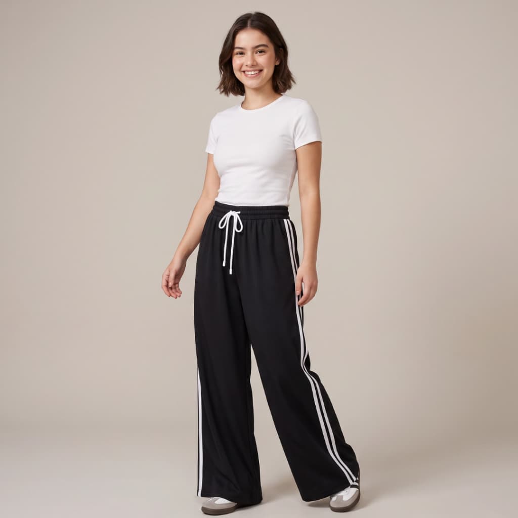 Calça Juvenil Wide Leg Pantalona Tecido Marrante Com Listras
