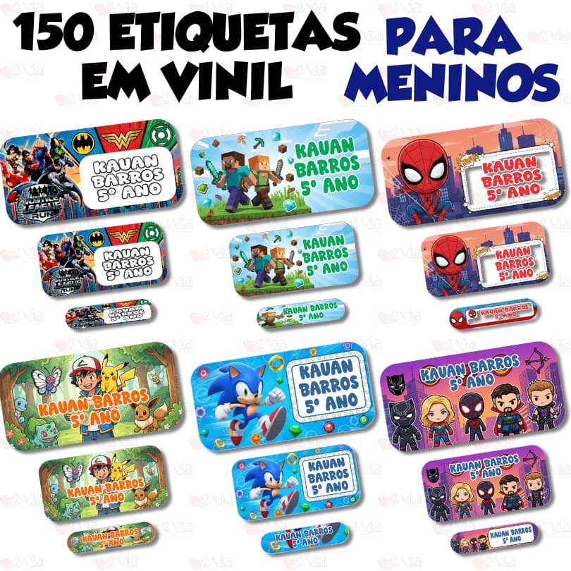 150 Etiquetas Escolares Para Meninos Personalizadas Com Nome e Turma em Vinil À Prova Dágua