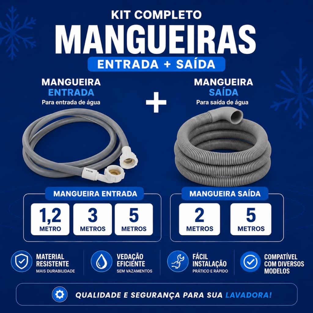 Kit Mangueira Entrada + Saída Máquina de Lavar