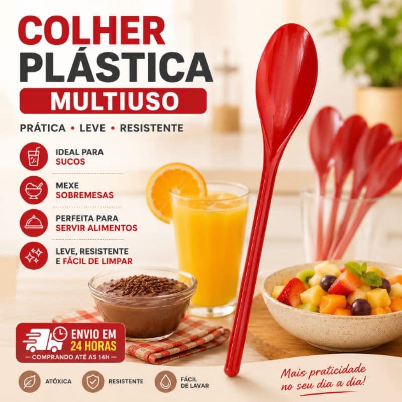 Kit de Colher Grande de  30cm Multiuso Para Suco Sobremesa Servir Alimentos Utensílio Cozinha