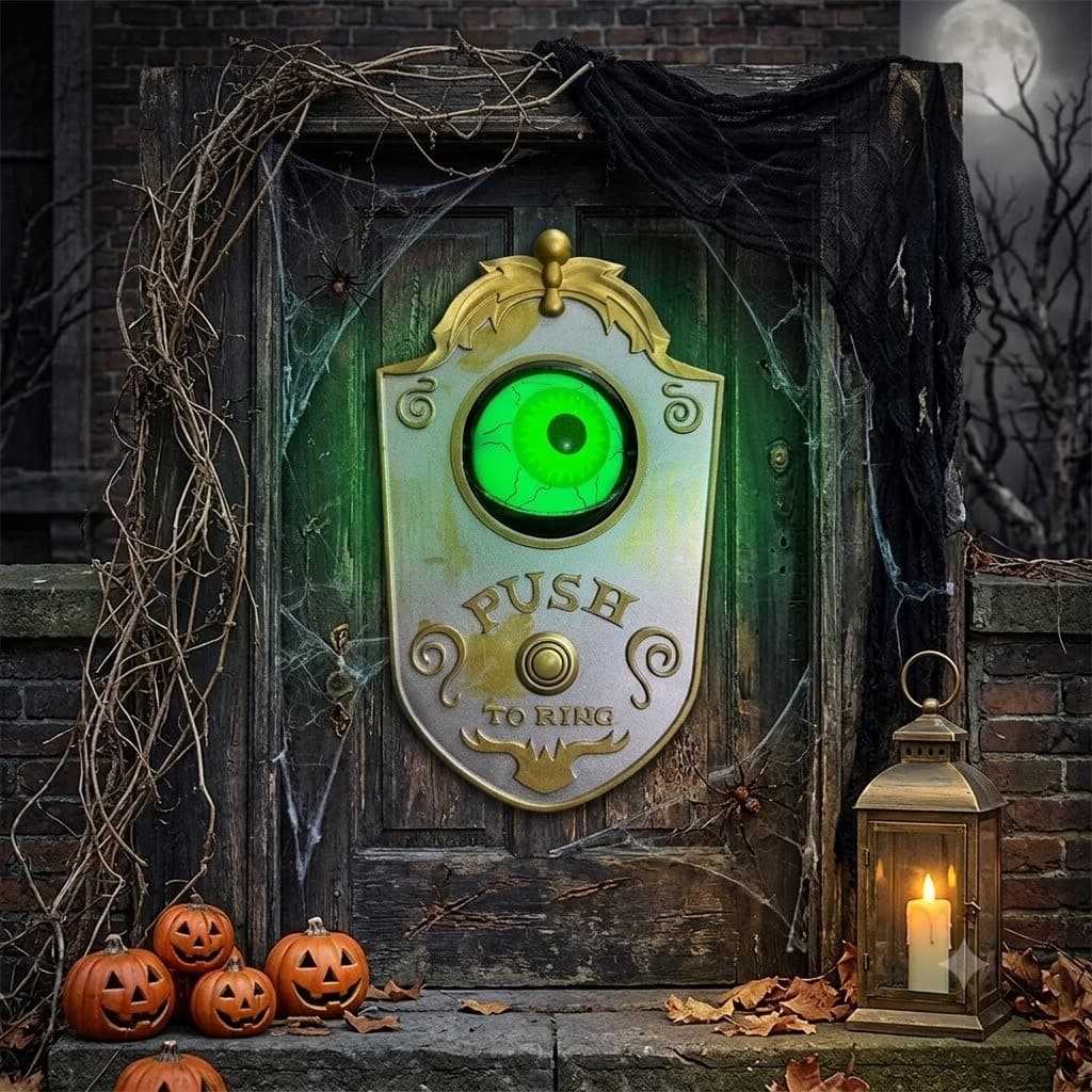 Campainha de Terror Halloween com Som e Luz LED Assustadora