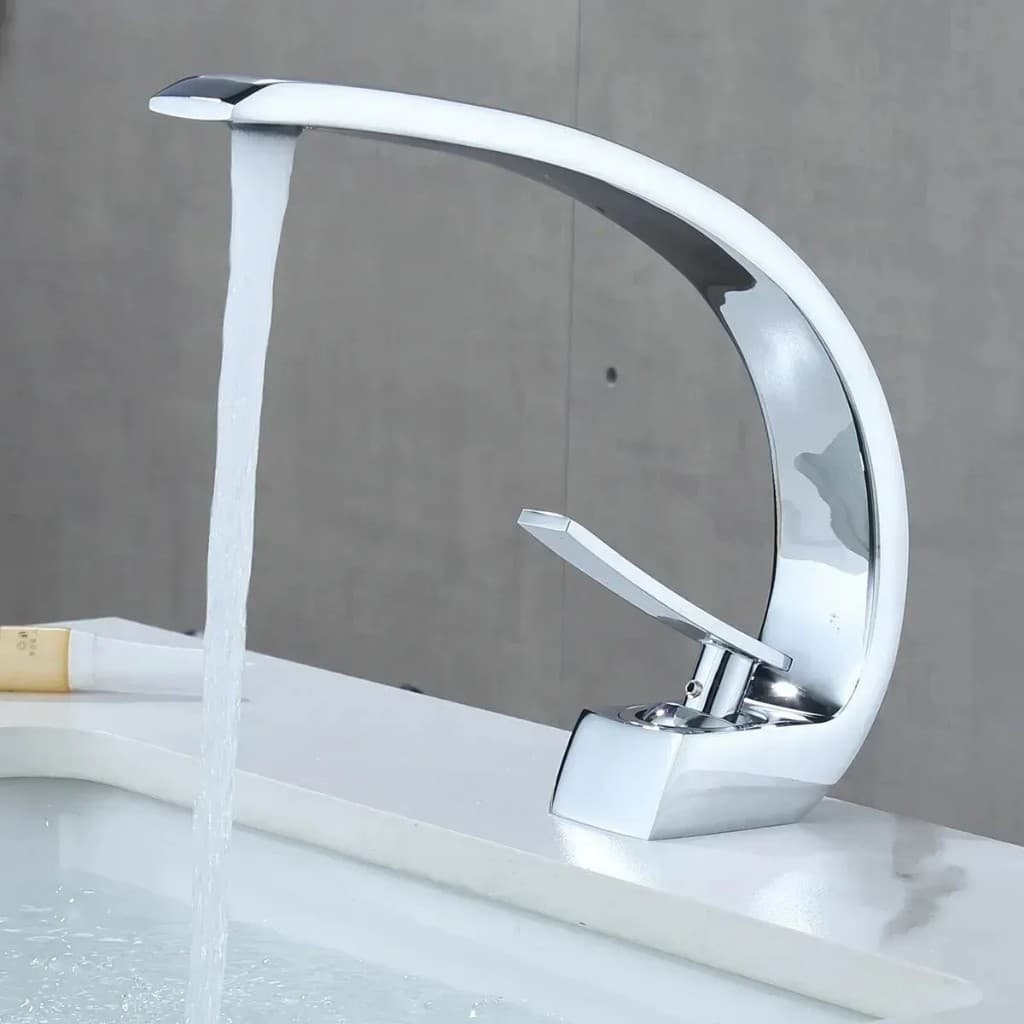 Torneira Monocomando Curva Ponente Bica Alta 22cm Para Banheiro Cuba de Apoio Misturador Água Quente e Fria Moderna