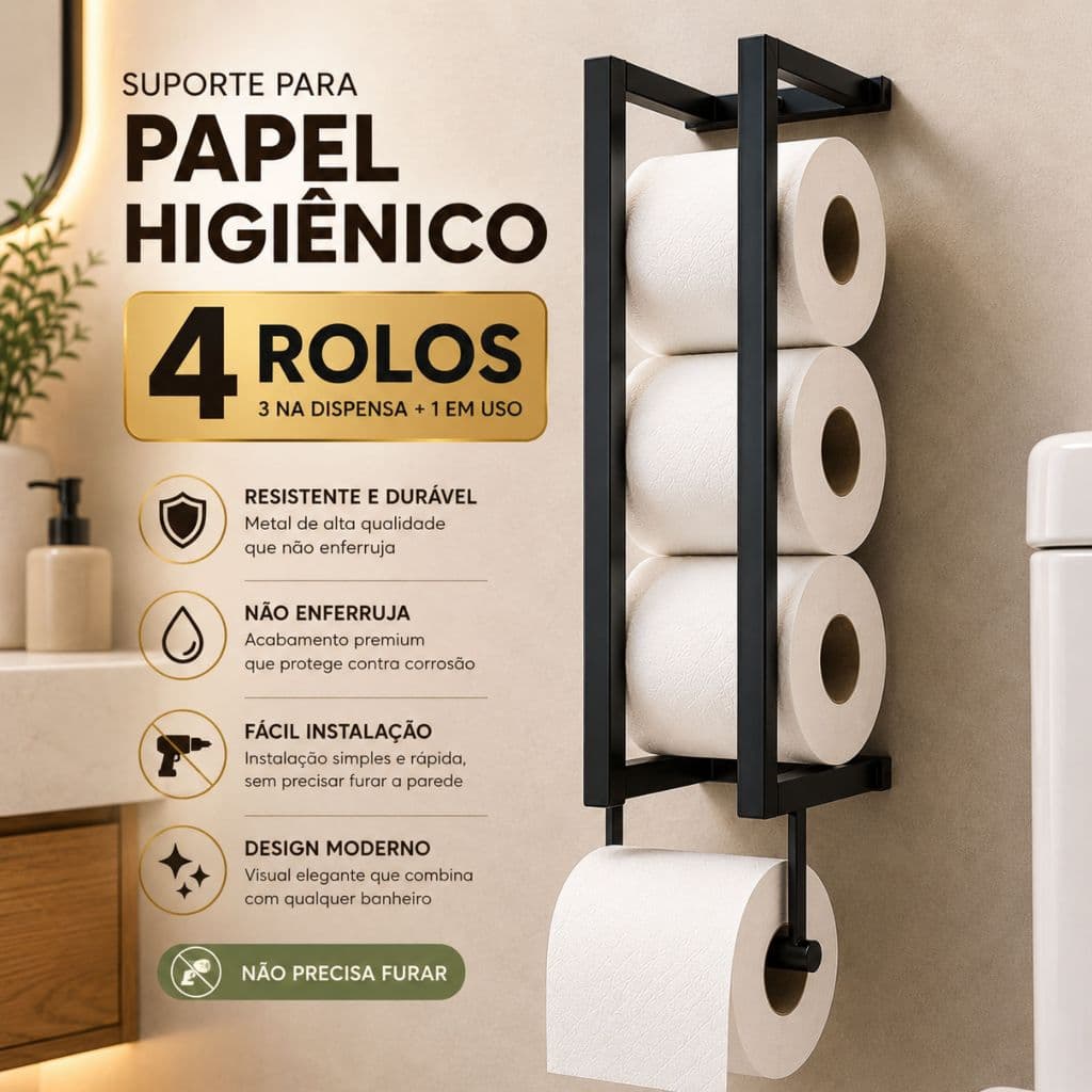 Suporte Porta Papel Higiênico Ferro Reforçado Suporte Para 5 Rolos Para Parede Envio Imediato