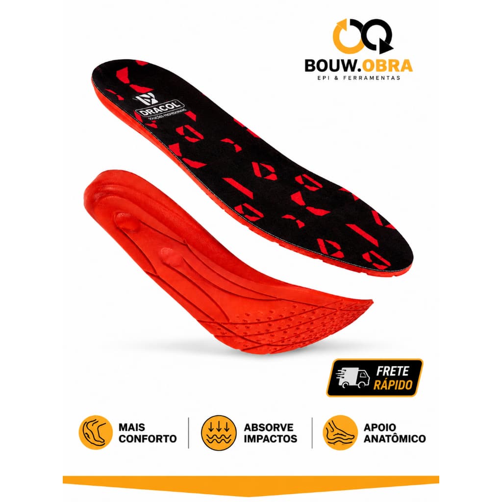 Palmilha PU Bracol Anatômica Silicone Confortavel Descanso Original Botina Bota Tenis Macia EPI Segurança Ocupacional