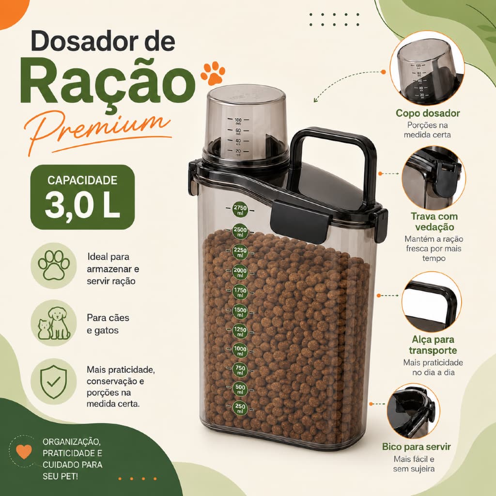 Porta Ração Para Pet Pequeno e Médio Porte