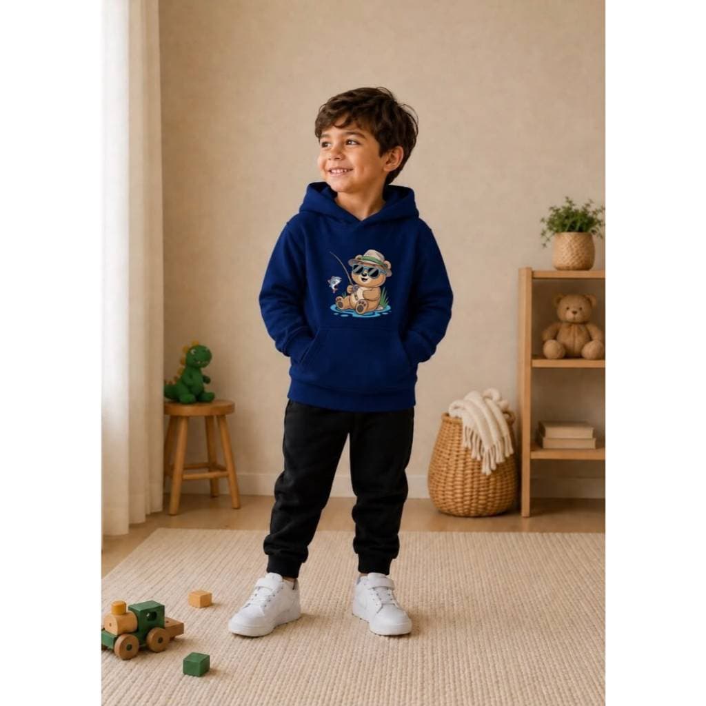 Conjunto Duas Peças Moletom Agasalho Blusa e Calça Infantil Premium Várias Cores Estampa Ursinho Pescador