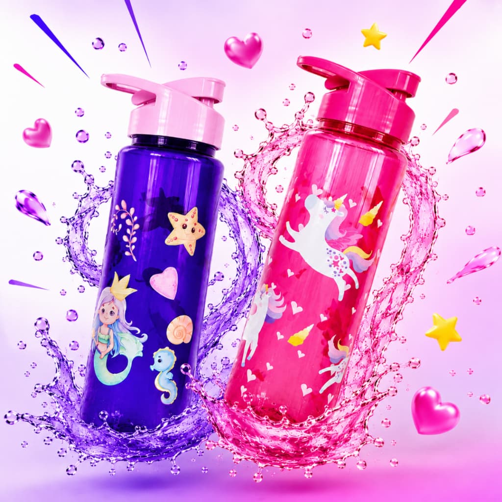 Garrafa  Água Squeeze Infantil - 750 Ml Sereia Unicórnio
