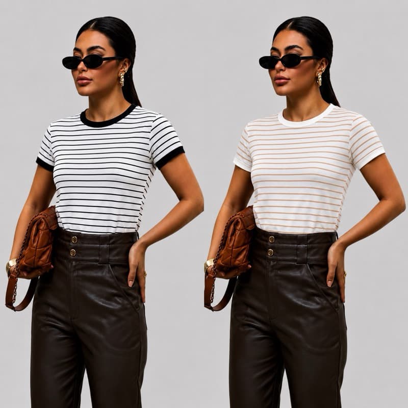 Kit 2 T-Shirts Femininas Listradas em Viscolycra Premium