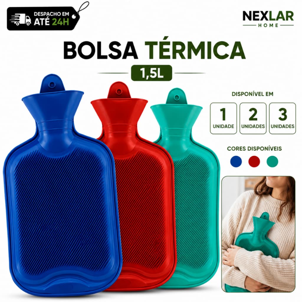 Bolsa Térmica de Água Quente 1,5L 1/2/3 Emborrachada Multiuso para Alívio de Dores Cólica Lombar Pescoço