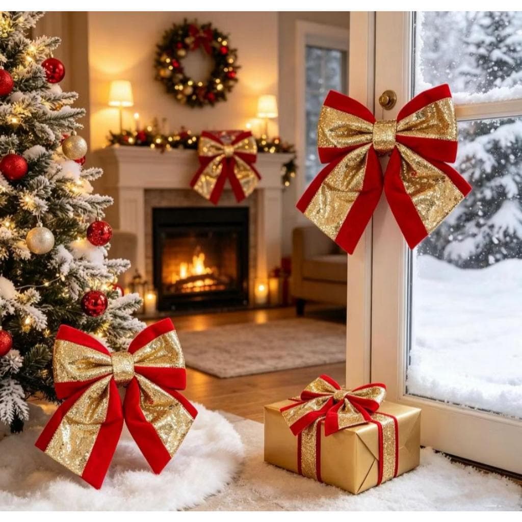 Laço Grande Veludo e Lantejolas Dourado Decoraçao  (30x35)E72118