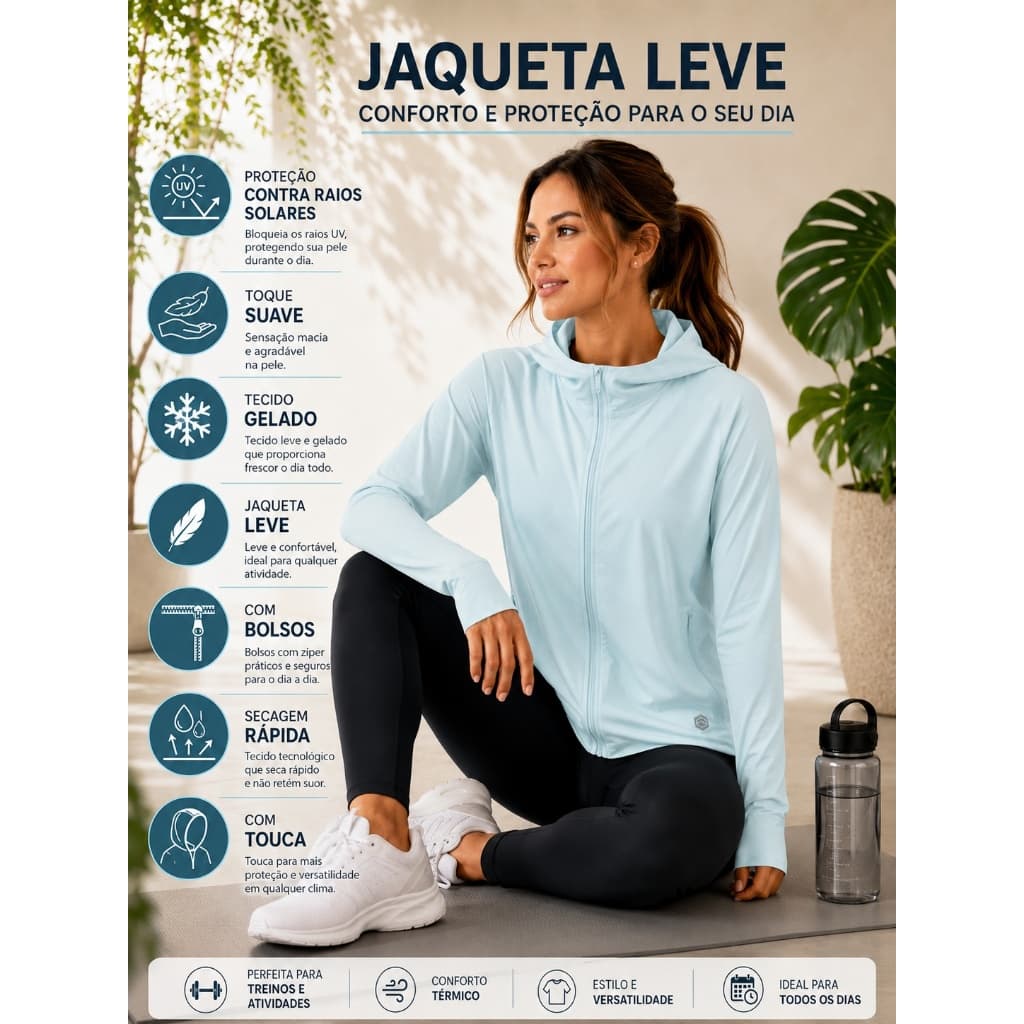 Jaqueta Academia Dia a Dia Esportes Tecido Gelado Proteção UV
