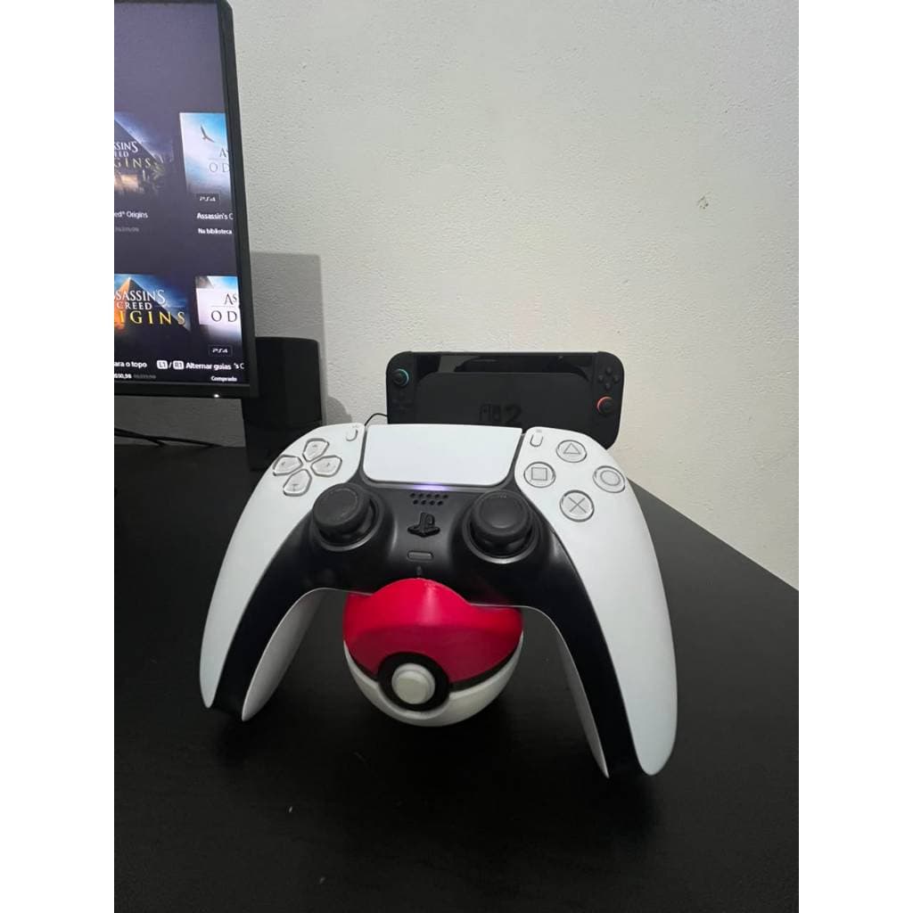 Suporte de Controle Pokebola Pokémon Universal PS5 Xbox Nintendo Switch Joystick Mesa Setup Gamer 3D