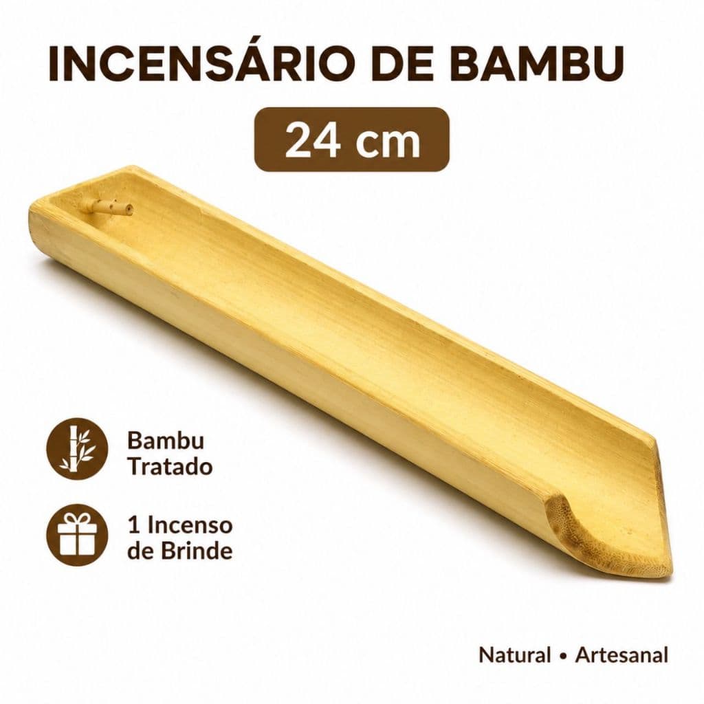 Incensário de Bambu Tratado Canoa 24cm Porta Incenso Artesanal Decorativo + 1 Incenso de Brinde