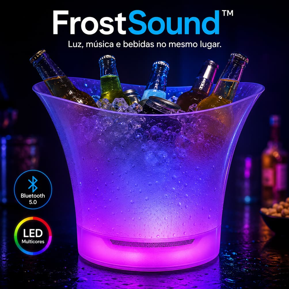 Balde de Gelo com Caixa de Som Bluetooth LED FrostSound™ Cooler para Bebidas 6,5L