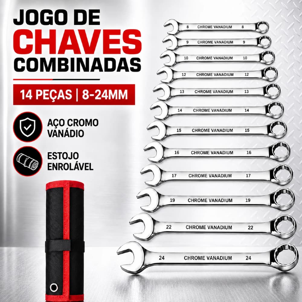 Jogo Chave Combinada Boca Estrela 12/14 Peças Profissional combinação de aço carbono Chave fixa