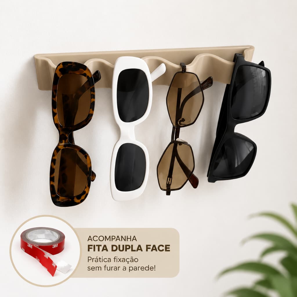 Suporte Porta Oculos Parede Expositor Sem Furos Com Fita Dupla Face Organizador De Óculos Design Moderno Onda