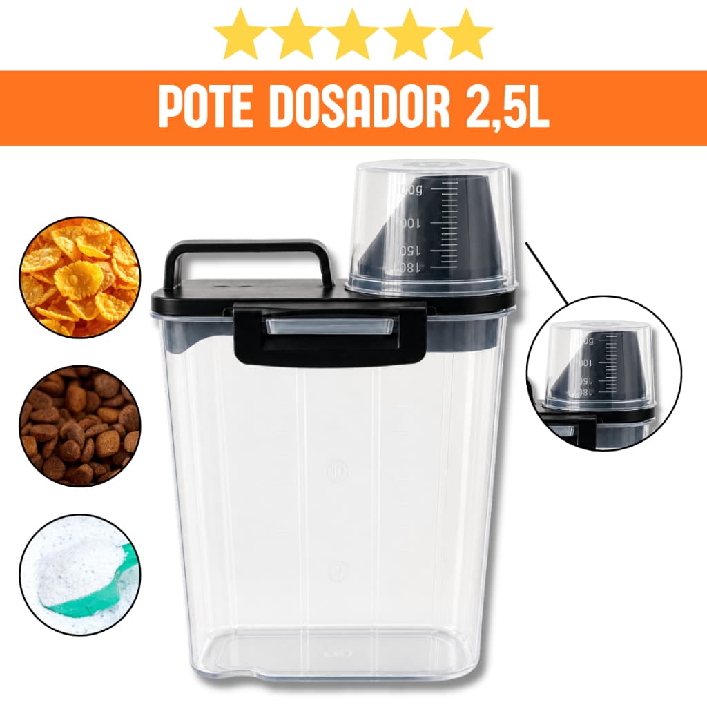 Pote Hermético com Dosador 2,5L | Multiuso para Armazenamento de Alimentos e Organização | Novare
