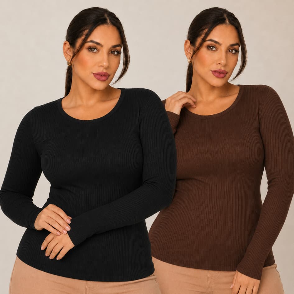 Kit 2 Blusas de Frio Manga Longa Feminina Plus Size Elegante Segunda Pele Inverno Ribana