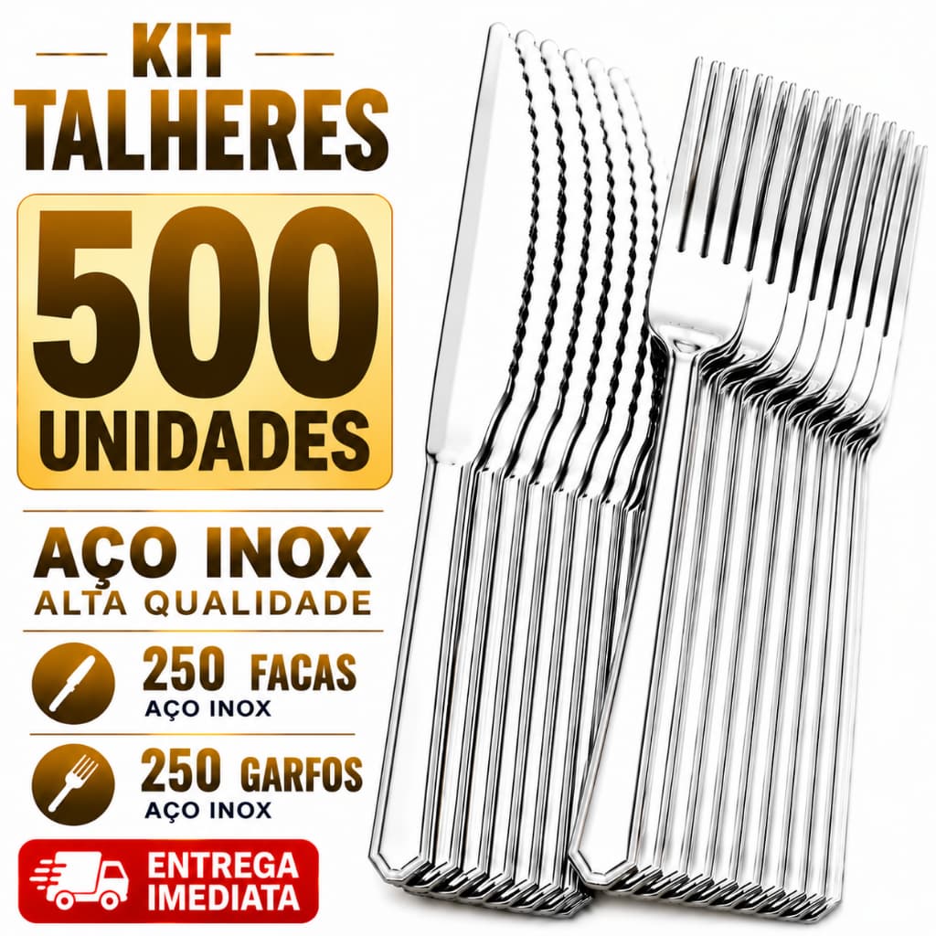 Talheres Inox Restaurante Hotel Buffet Faqueiro Kit 250 Garfos 250 Facas Utensilios Hotéis Lanchonete Prata