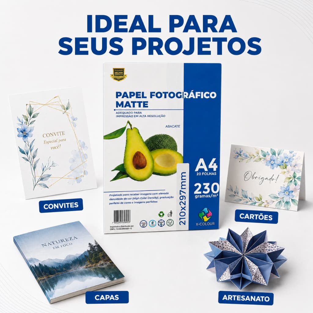 Papel Fotográfico Matte Fosco A4 230g X-Colours 20 Folhas Para Impressora Jato de Tinta