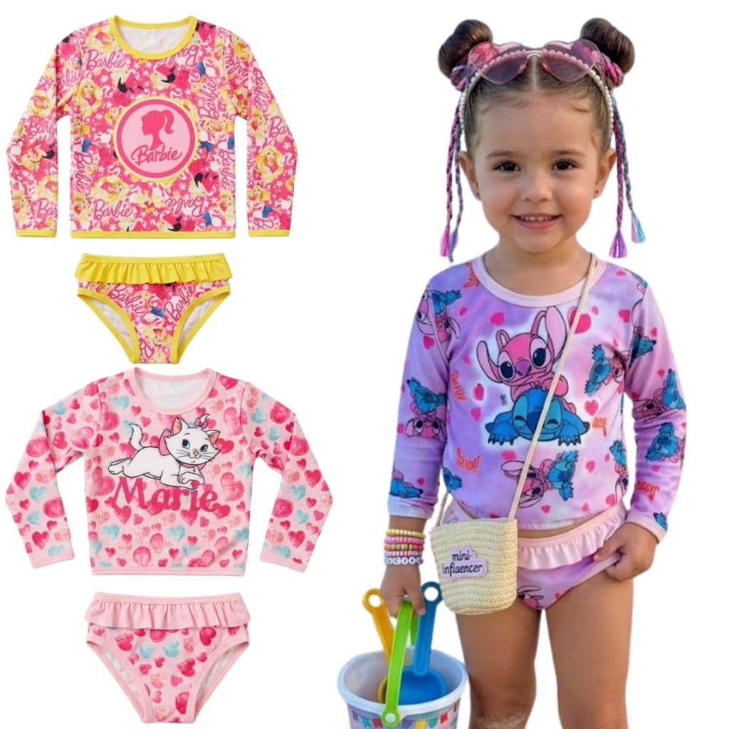 Biquíni Infantil Menina Manga Longa Verão | Roupa de Praia Piscina Infantil | biquíni infantil feminino | Roupa de Banho