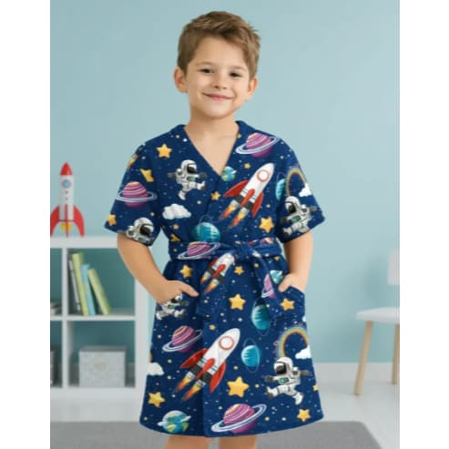 Roupão Infantil Atoalhado Estampado Manga Curta Cores